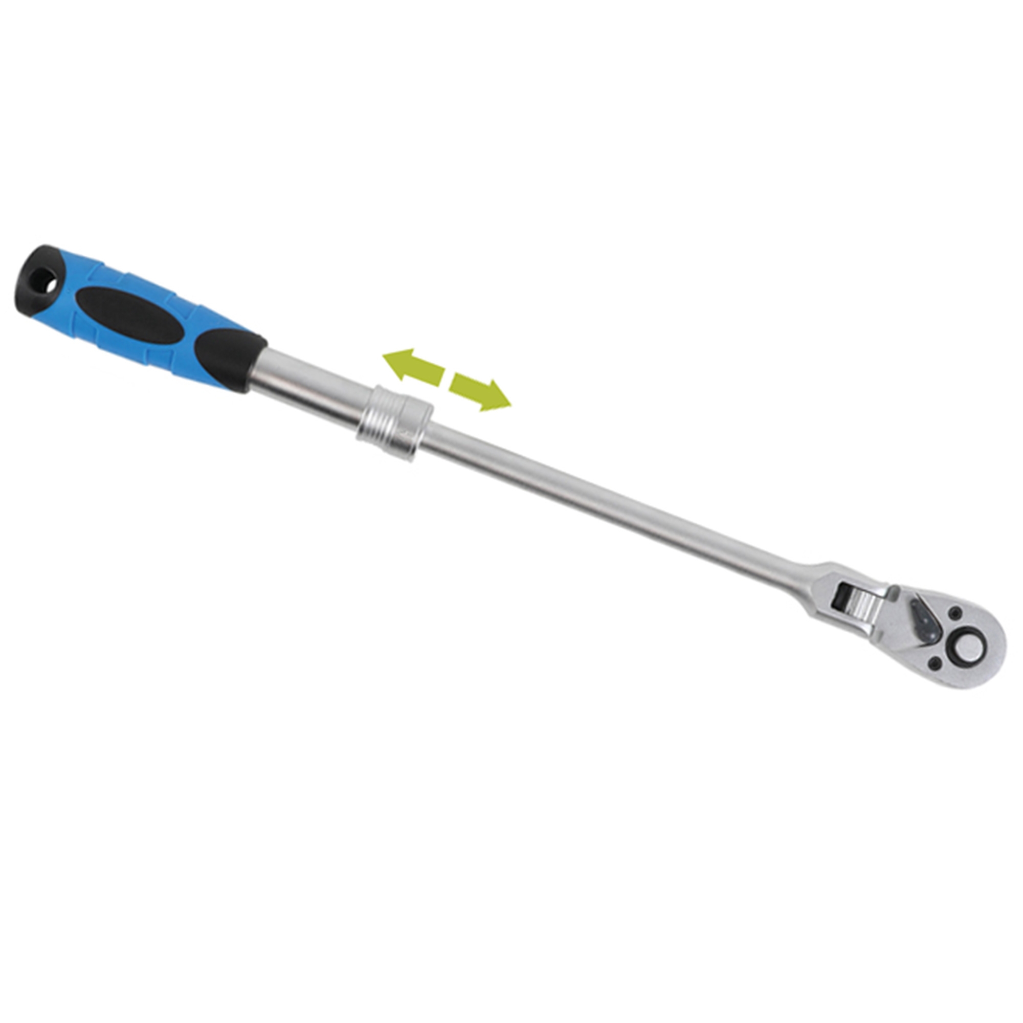 Ausziehbare Umschaltknarre, abwinkelbar, 12,5 (1/2), 345 - 495 mm