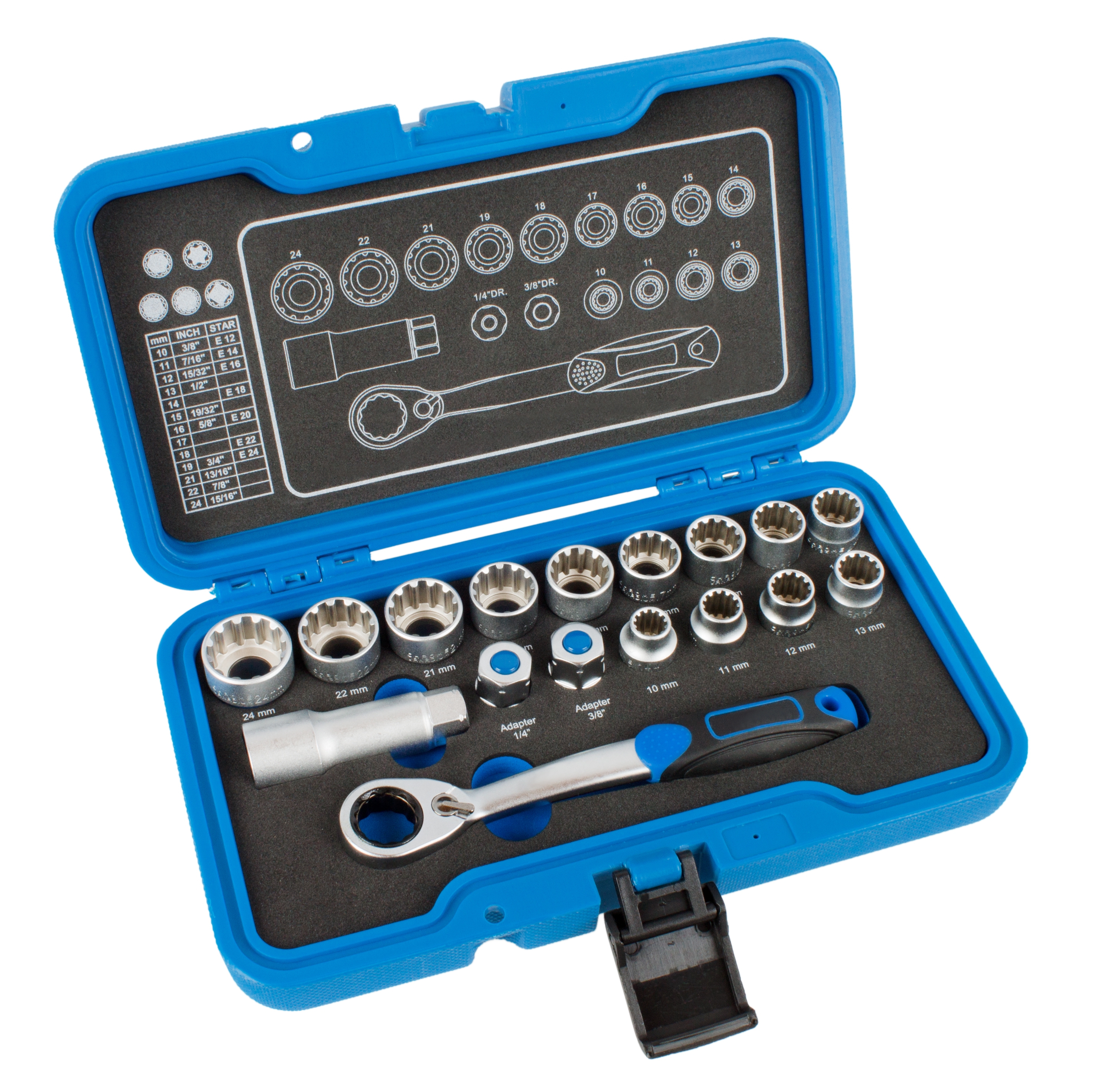 VARIOPLUS Satz für Stehbolzen offene Steck Einsätze Nüsse Knarre 17 tlg 10-24mm