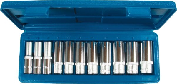 Steckschlüssel-Einsätze, 6-kant, tiefe Ausführung, 3/8", 8-19 mm, 11-tlg.