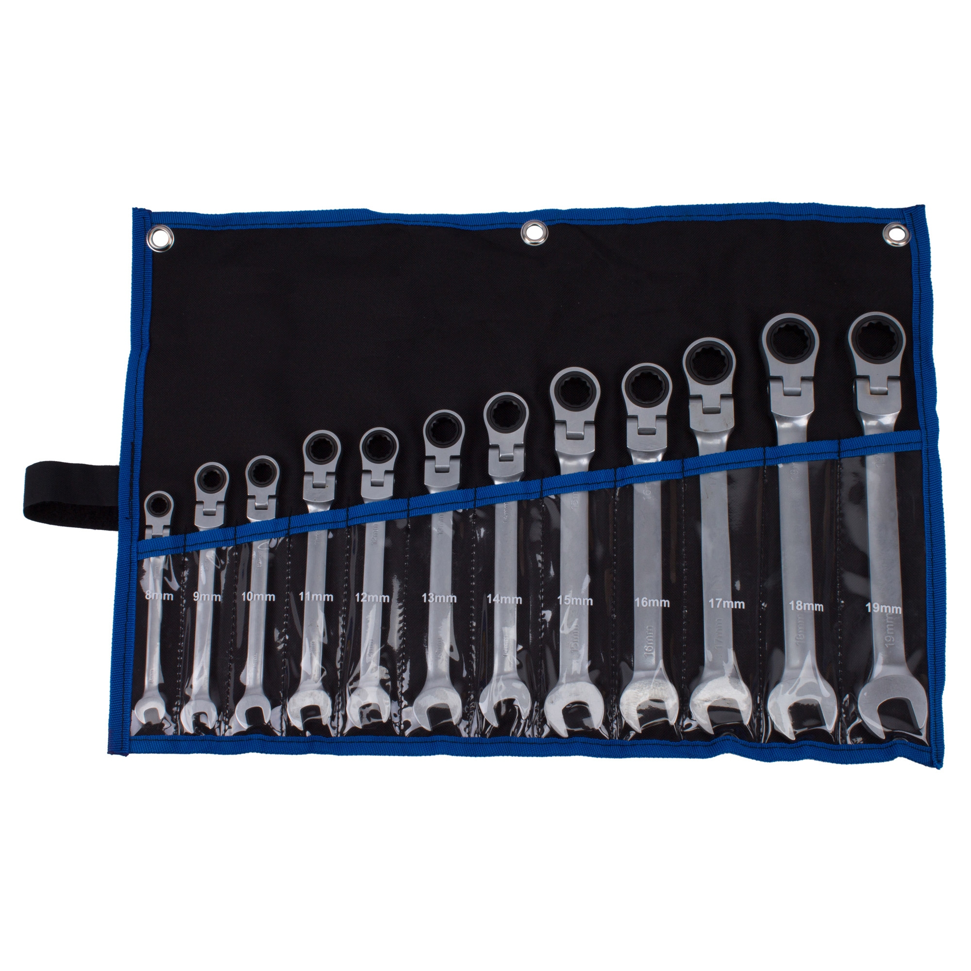 Set Ratschenring Gabelschlüssel 8-19 mm mit Gelenk Ringmaul Ratschenschlüssel