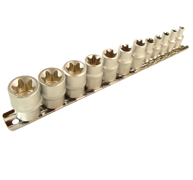 12tlg Torx Außen E4-E20 Einsätze 1/4 3/8 E-Profil Steckschlüssel Set Stecknuss