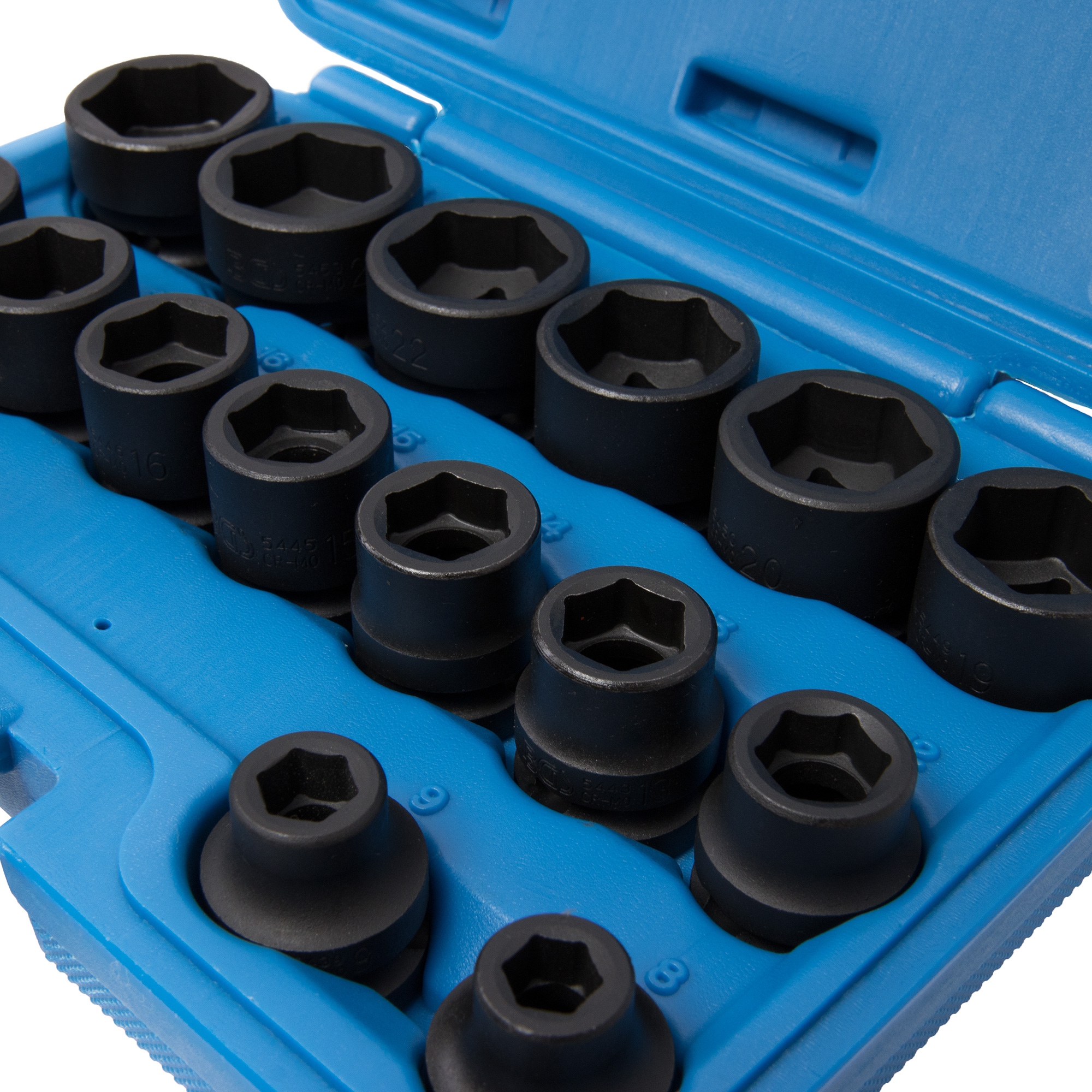 17-teiliges Set Kraft-Steckschlüssel, 6-kant SW 8 - 24 mm, extra flach, 1/2|"|"