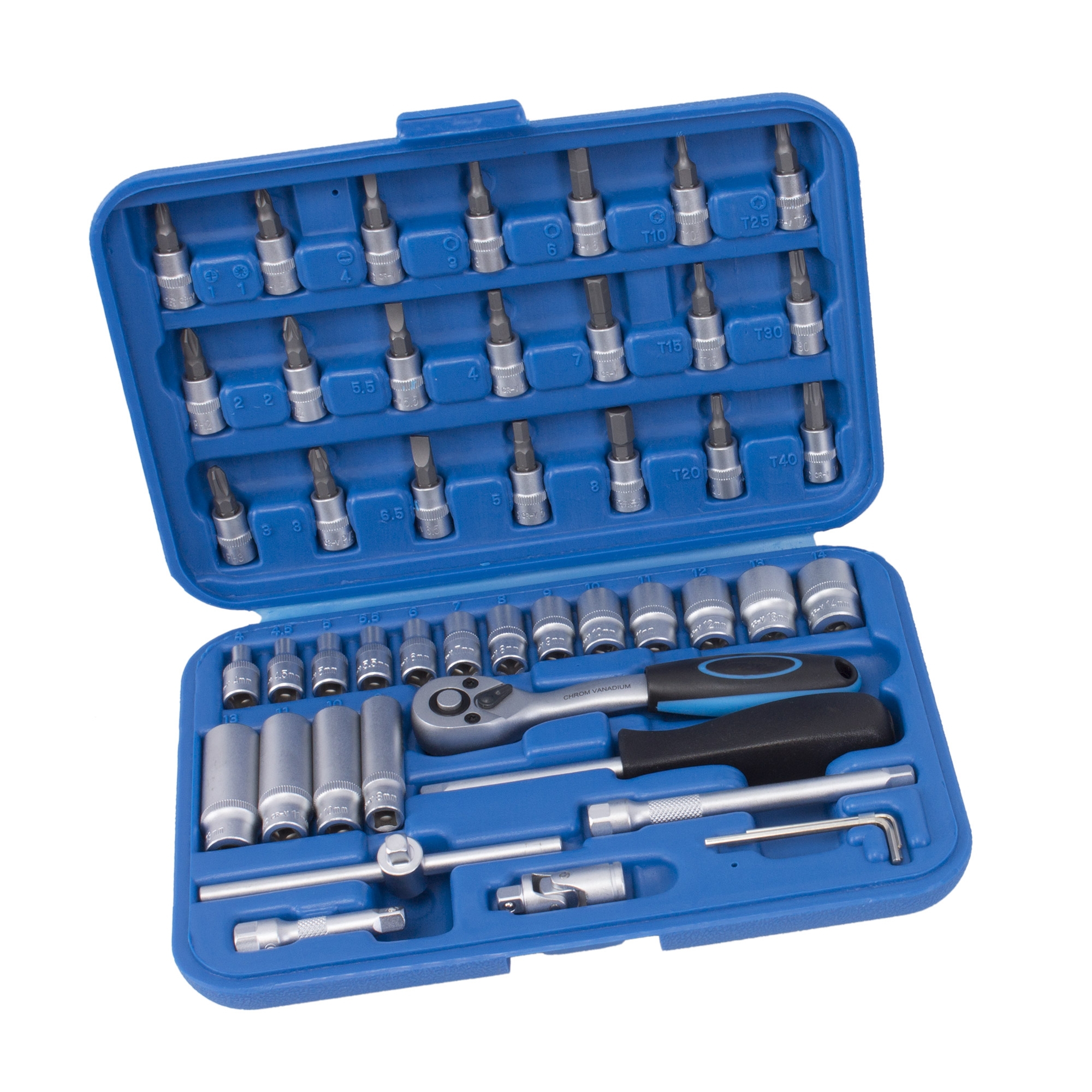 47tlg Steckschlüssel Satz Varioplus 4-14mm Kreuz Schlitz T-Profil Bits 6kant