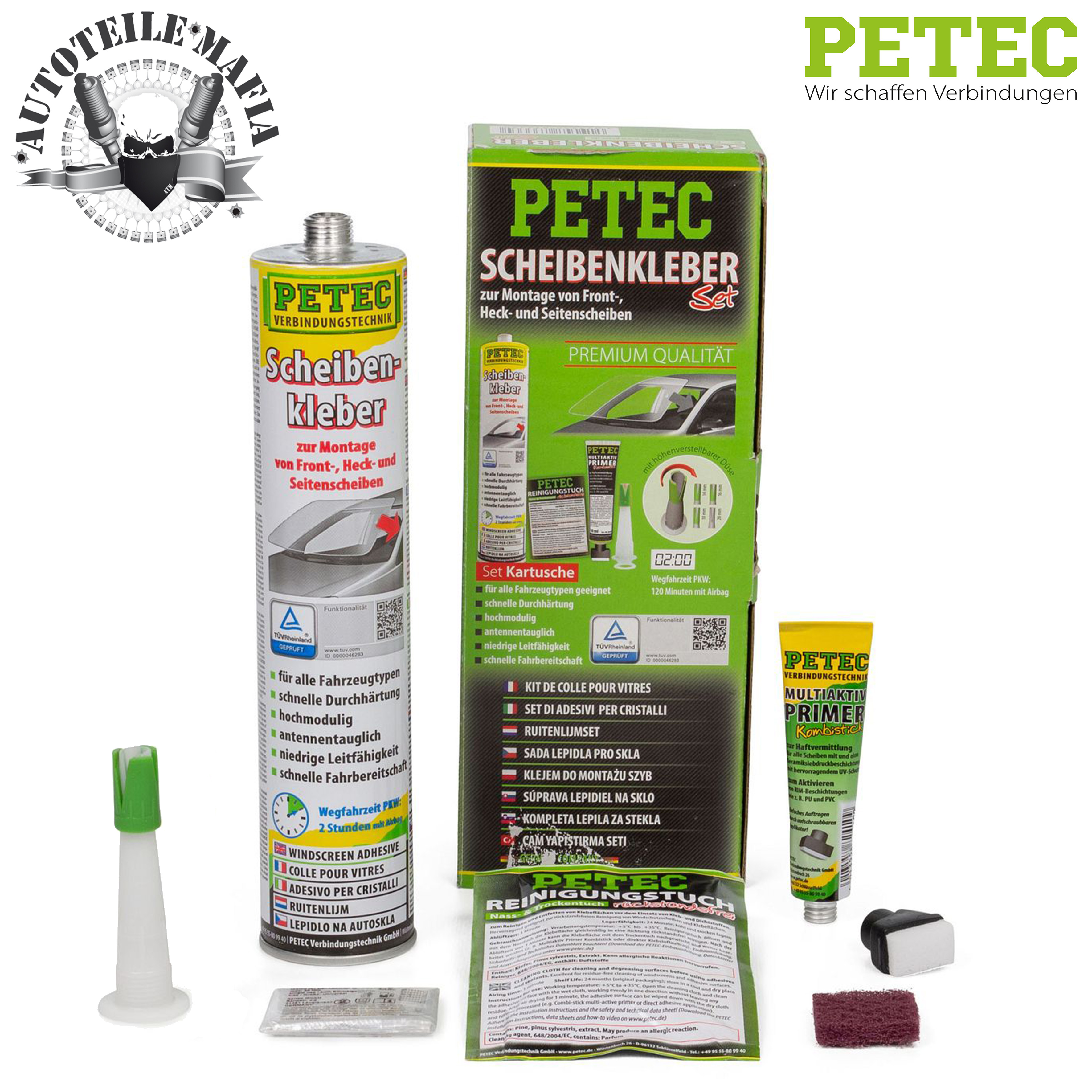 PETEC Scheibenkleber-Set Windschutz- und Heckscheibe 83333