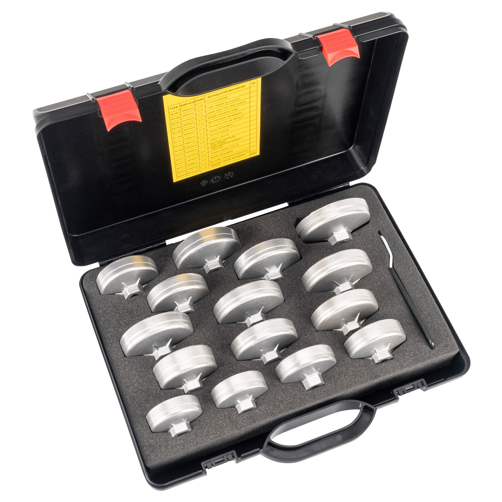 16-teiliger Ölfilterkappen Satz im Koffer