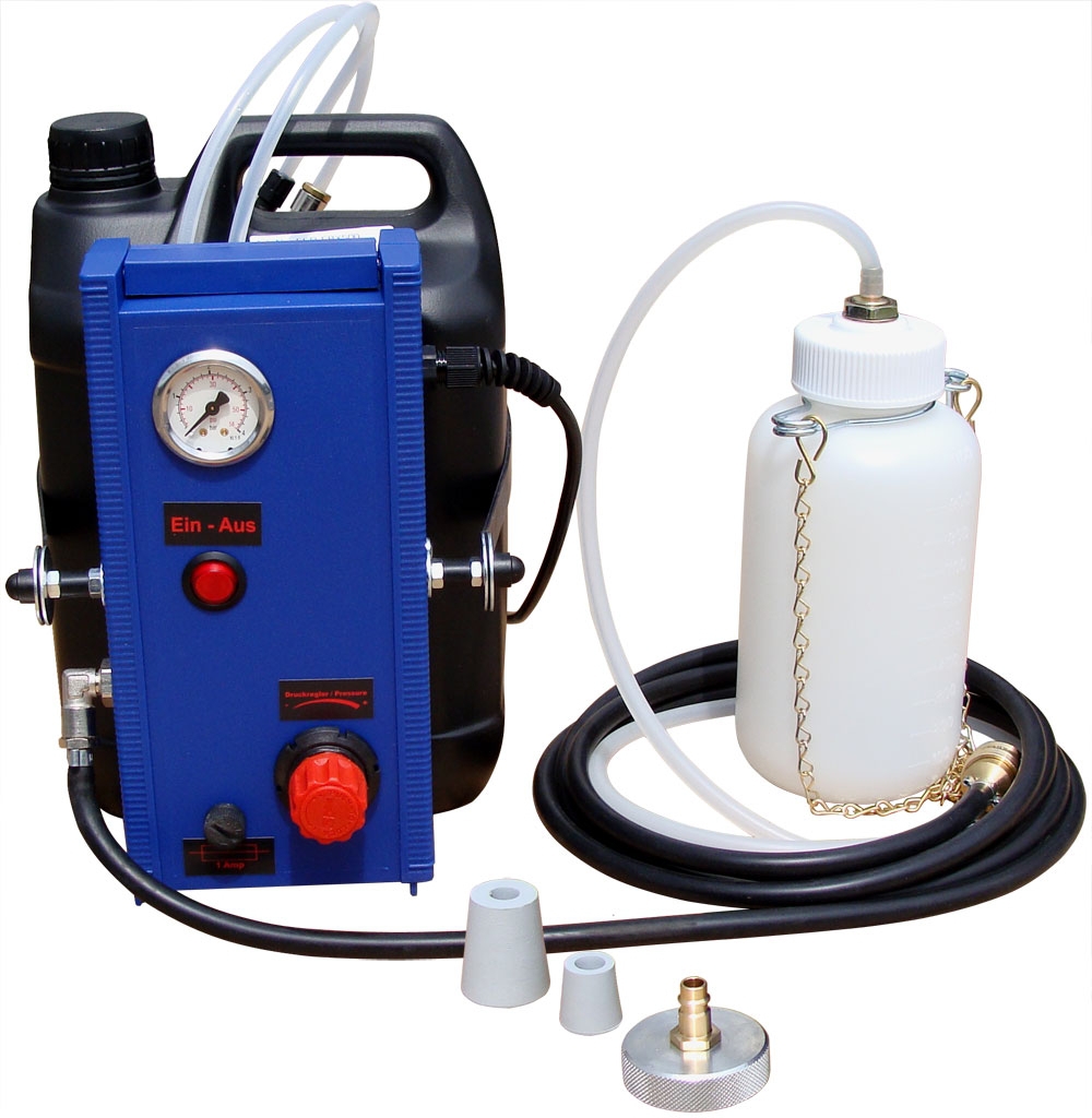 Bremsenentlüftungsgerät, elektronisch mit Auffangflasche und Füllschlauch