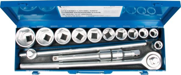 Steckschlüssel Satz 15tlg 6kant Nüsse 19-50mm 3/4 Ratsche Nusskasten Stecknuss