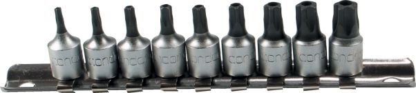 Steckschlüssel Einsätze Fünfstern mit Stirnloch, 1/4", TS10 - TS50, 9-tlg.