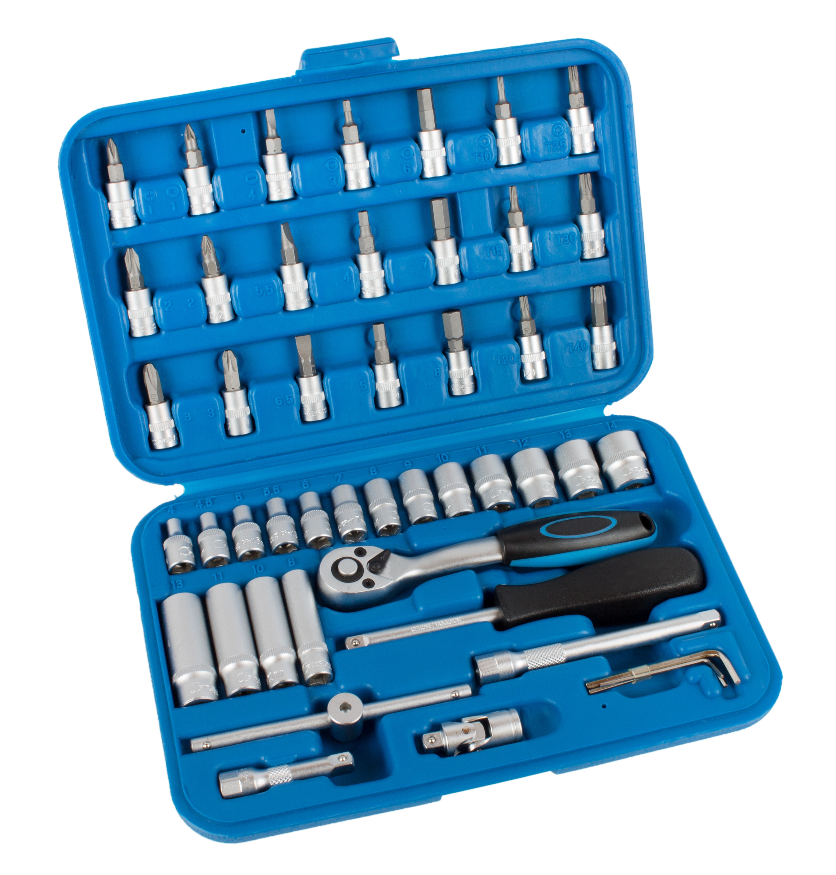 Steckschlüsselsatz Knarrenkasten Nusskasten Ratschenkasten 1/4 47 tlg 6 kant