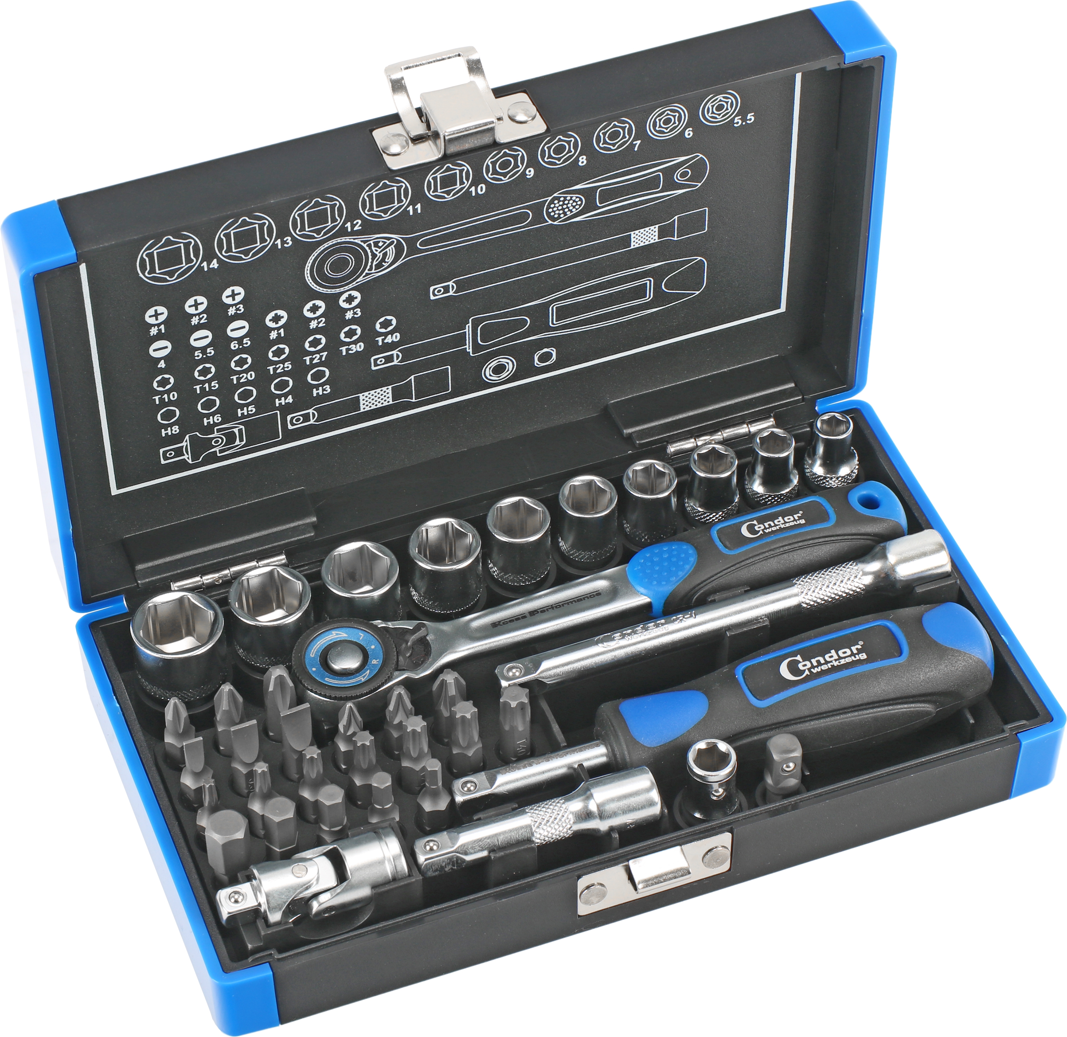 Steckschlüssel und Bit Satz 38tlg 1/4 6kant 5.5-14 mm Schraubendreher Set Torx