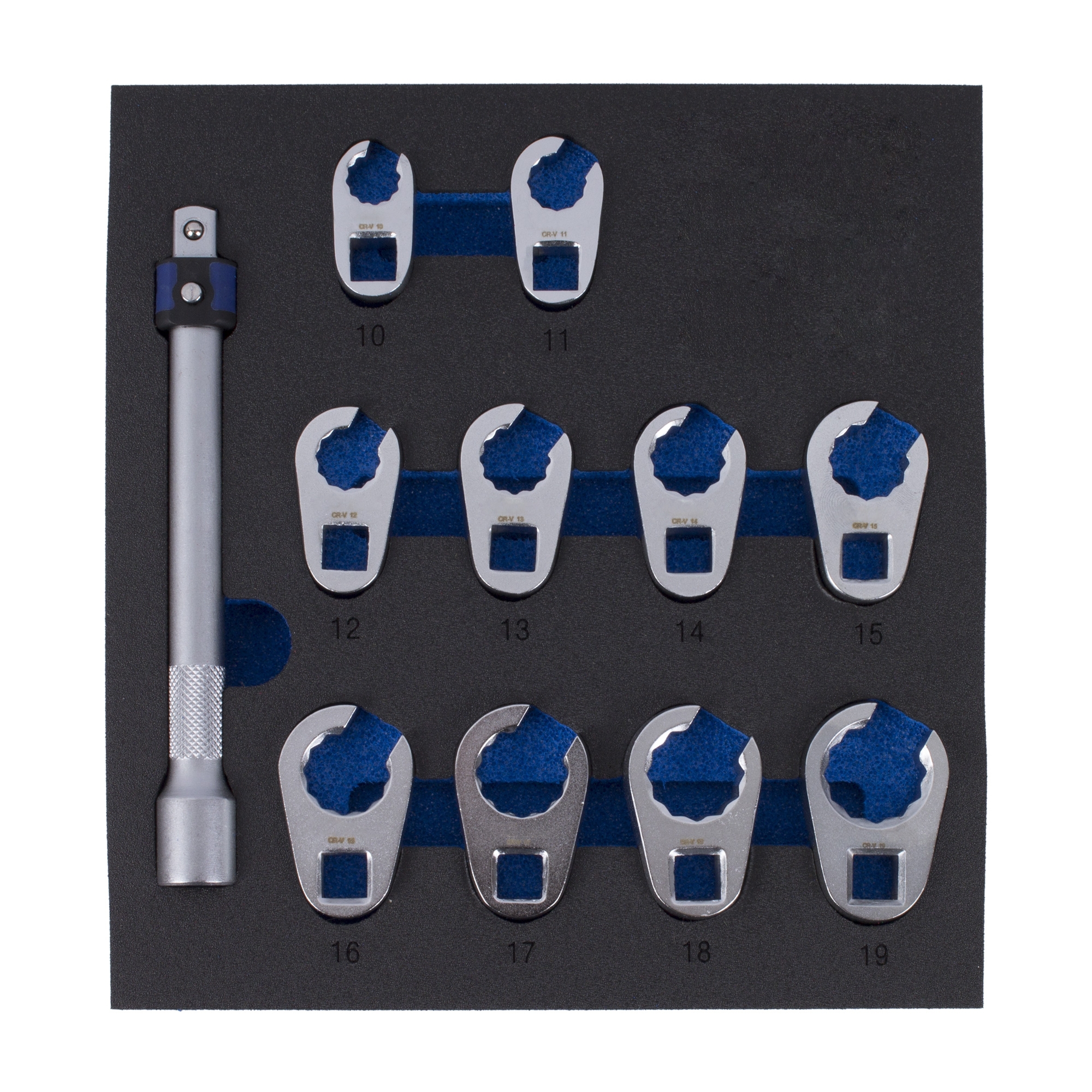 11tlg Hahnenfuß Steckschlüssel Satz 10-19mm 3/8 Werkstattwageneinlage Krähenfuß