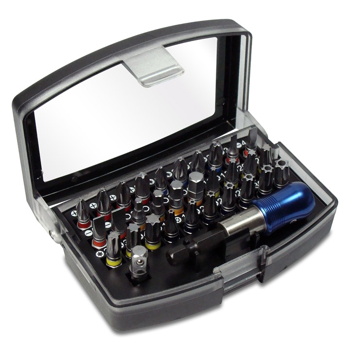 Bit Satz Sortiment Bitsatz Bits Schlitz Torx 32 tlg Farbcodierung 1/4 25 mm