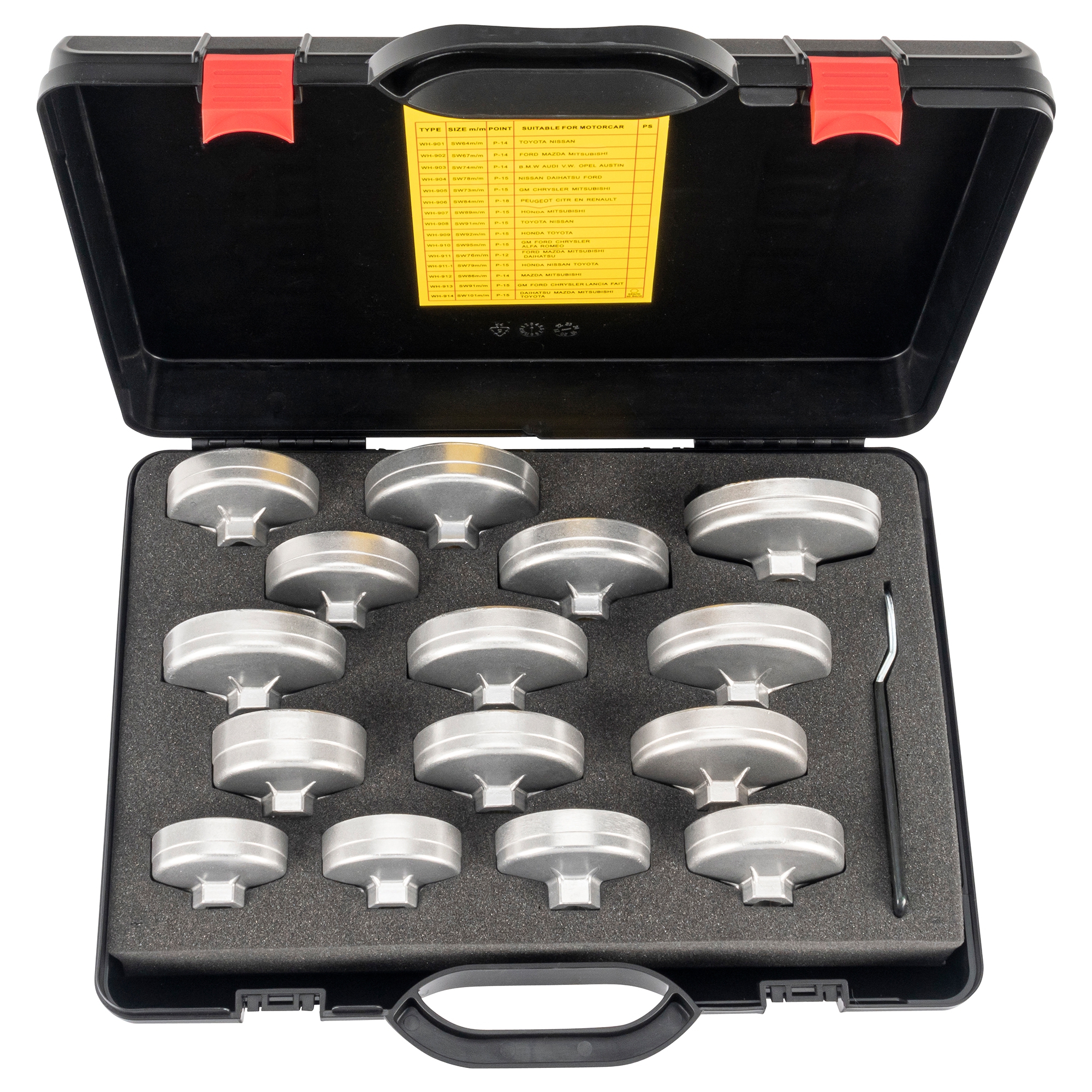 16-teiliger Ölfilterkappen Satz im Koffer