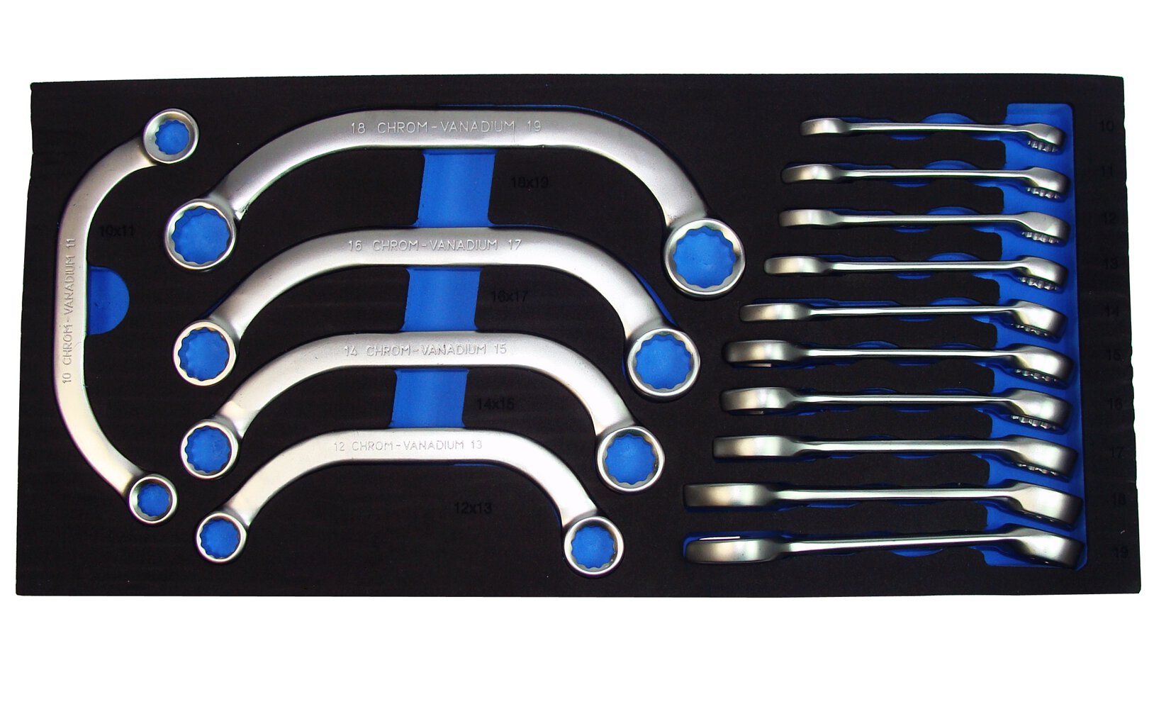 15-teiliger Maulringschlüssel-Satz Starterschlüssel / Blockschlüssel in Schaum-Einlage
