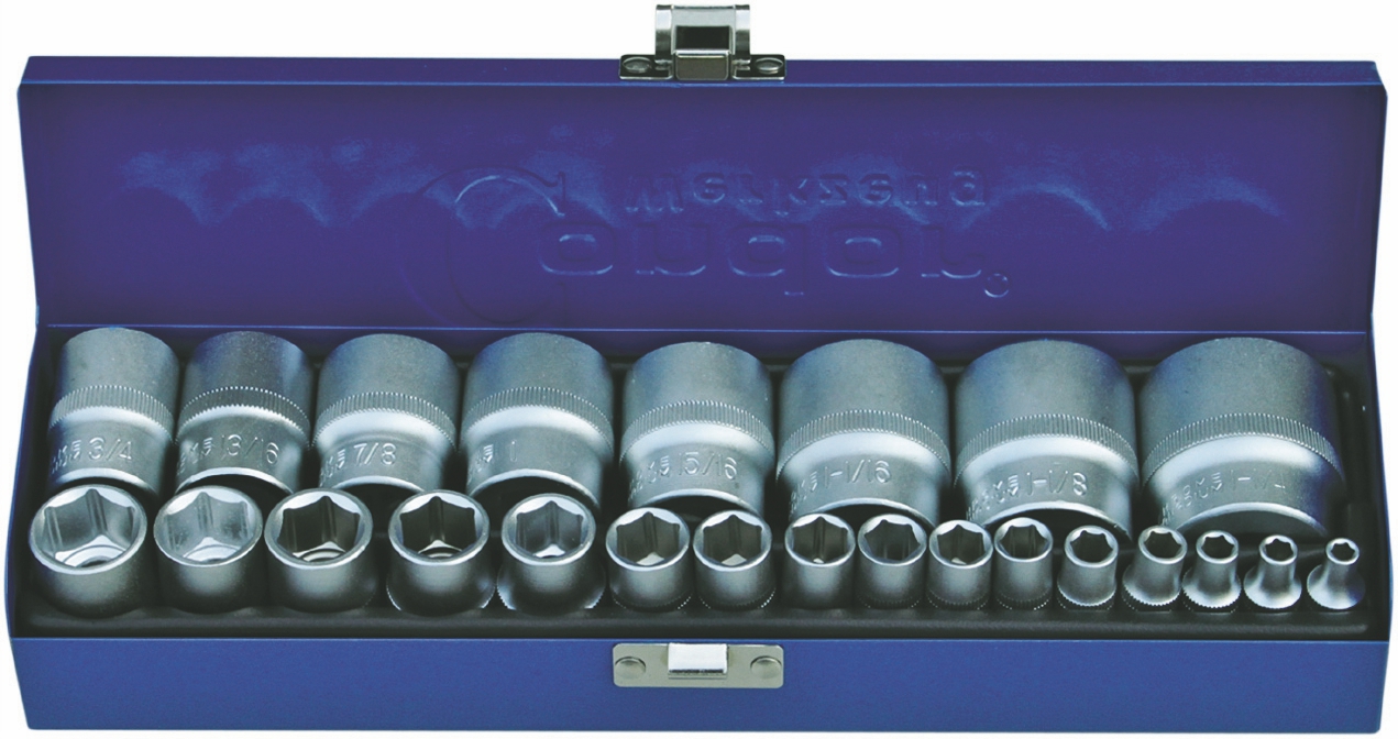 Steckschlüsselsatz Zoll Einsätze Stecknuss Kasten Nuss Nusskasten 24 tlg Zöllig
